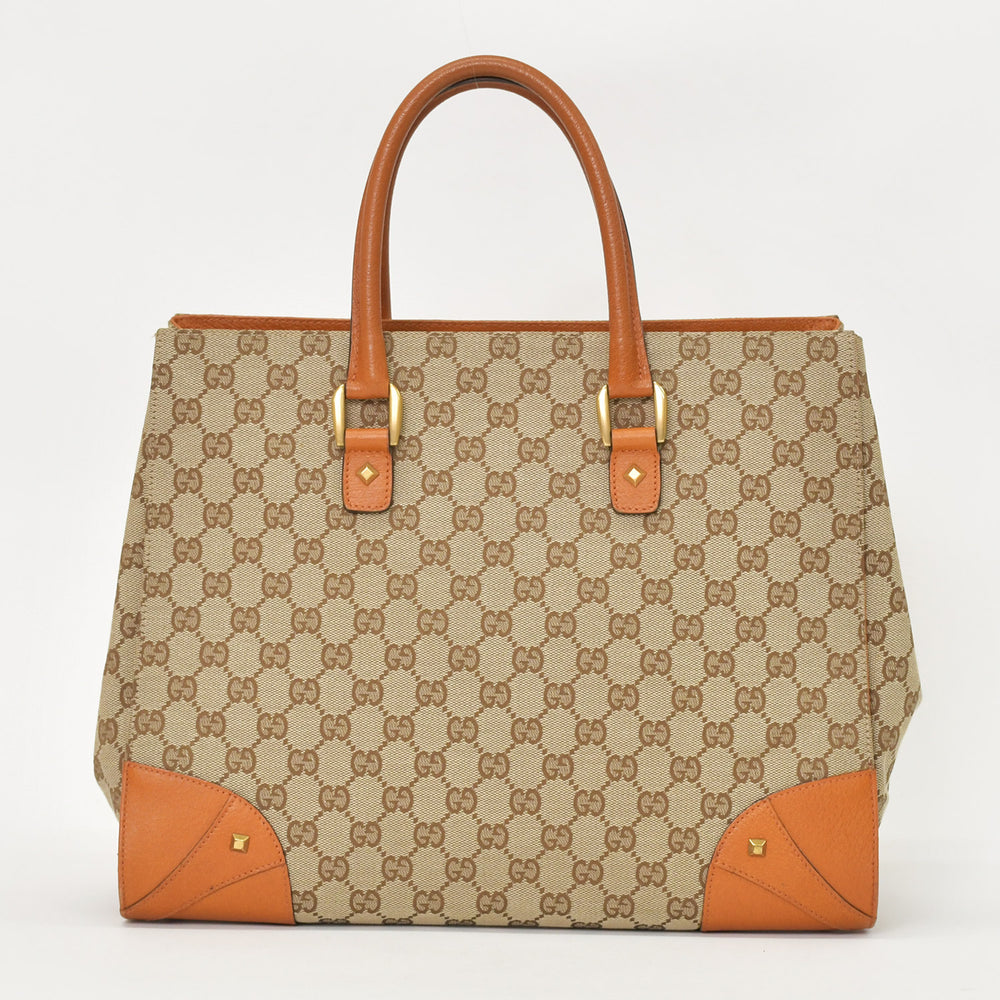 極美品 GUCCI グッチ ハンドバッグ 120897 001998 GGキャンバス レザー べージュ ゴールド金具 中古 4a000207