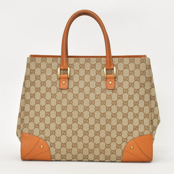 Very good condition GUCCI Gucci handbag 120897 001998 GG canvas leather beige gold hardware used 4a000207
