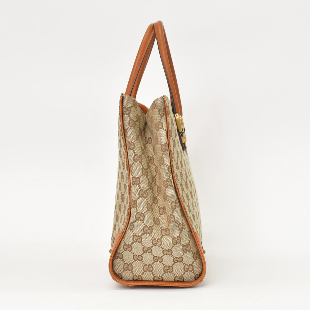 極美品 GUCCI グッチ ハンドバッグ 120897 001998 GGキャンバス レザー べージュ ゴールド金具 中古 4a000207