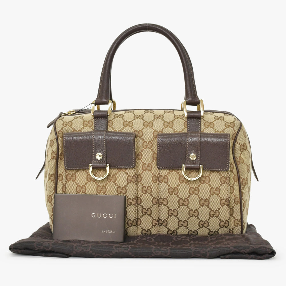 極美品 GUCCI グッチ ハンドバッグ 153026 492217 GGキャンバス レザー ベージュ ゴールド金具 中古 4a000215