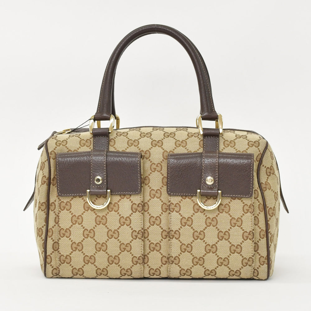 極美品 GUCCI グッチ ハンドバッグ 153026 492217 GGキャンバス レザー ベージュ ゴールド金具 中古 4a000215