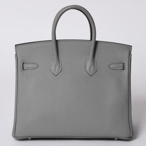 Very Good Condition HERMES Birkin 25 Handbag X Engraved Togo Grimuet Silver Hardware Used 4a000777