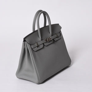 Very Good Condition HERMES Birkin 25 Handbag X Engraved Togo Grimuet Silver Hardware Used 4a000777