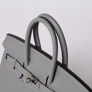 Very Good Condition HERMES Birkin 25 Handbag X Engraved Togo Grimuet Silver Hardware Used 4a000777
