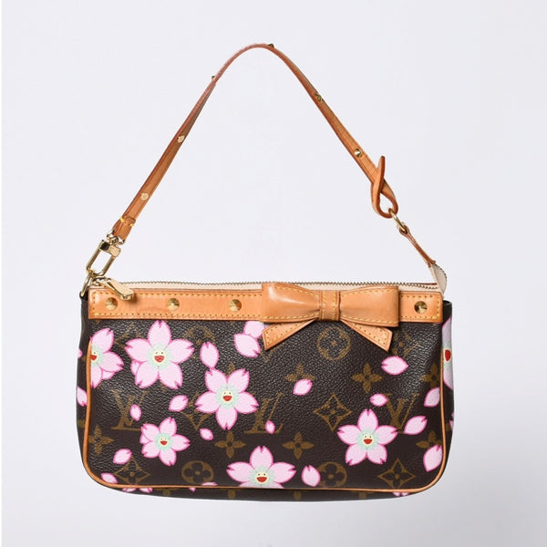 Very Good Condition LOUIS VUITTON Pochette Accessory Pouch M92006 Monogram Cherry Blossom Takashi Murakami Used 4a000384
