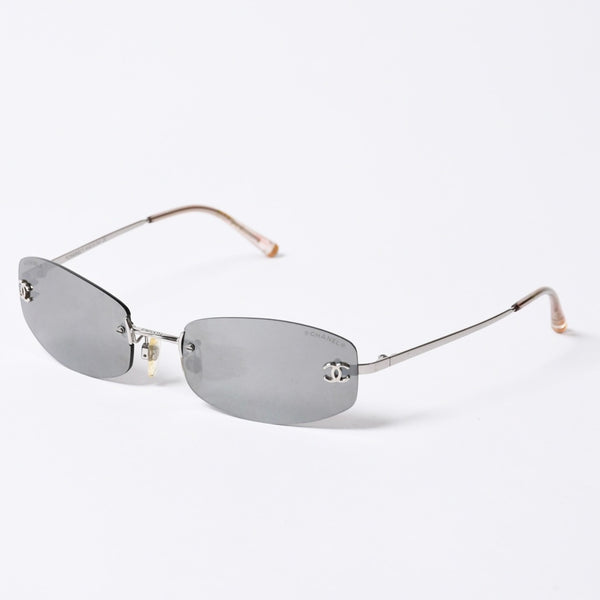 CHANEL シャネル Sunglasses サングラス リムレス ブラック シルバー 4002 ｃ.124/22 54□19 130 美品 中古 4a000115