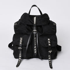 PRADA プラダ スタッズ付きナイロン リュックサック バックパック ブラック シルバー金具 美品 中古 4a000251