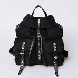 PRADA プラダ スタッズ付きナイロン リュックサック バックパック ブラック シルバー金具 美品 中古 4a000251