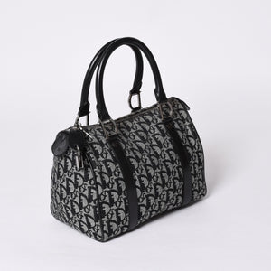 Christian Dior Handbag Trotter Pattern Mini Boston Bag Navy Beige Vintage Good Condition Used 4a000507