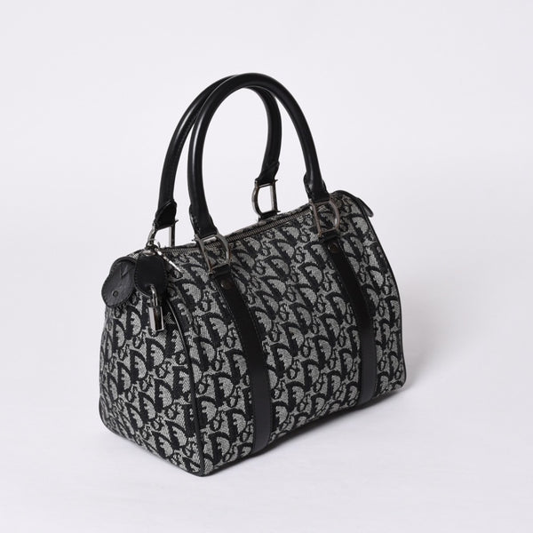 Christian Dior Handbag Trotter Pattern Mini Boston Bag Navy Beige Vintage Good Condition Used 4a000507