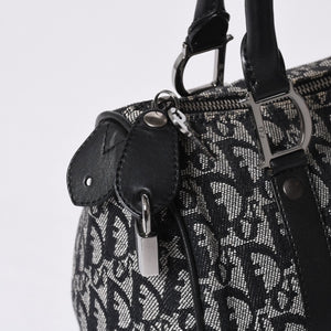 Christian Dior Handbag Trotter Pattern Mini Boston Bag Navy Beige Vintage Good Condition Used 4a000507
