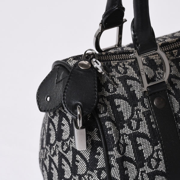 Christian Dior Handbag Trotter Pattern Mini Boston Bag Navy Beige Vintage Good Condition Used 4a000507