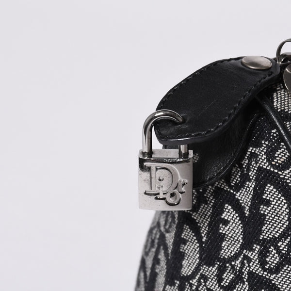 Christian Dior Handbag Trotter Pattern Mini Boston Bag Navy Beige Vintage Good Condition Used 4a000507