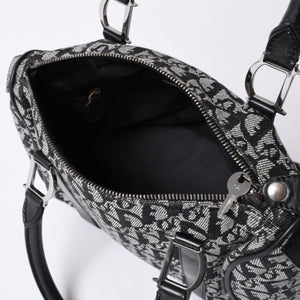 Christian Dior Handbag Trotter Pattern Mini Boston Bag Navy Beige Vintage Good Condition Used 4a000507