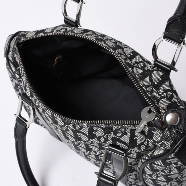 Christian Dior Handbag Trotter Pattern Mini Boston Bag Navy Beige Vintage Good Condition Used 4a000507