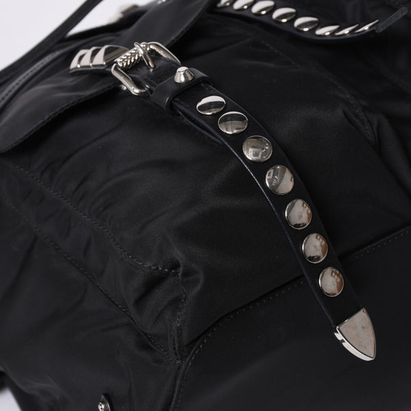 PRADA プラダ スタッズ付きナイロン リュックサック バックパック ブラック シルバー金具 美品 中古 4a000251
