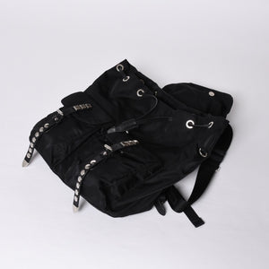 PRADA プラダ スタッズ付きナイロン リュックサック バックパック ブラック シルバー金具 美品 中古 4a000251