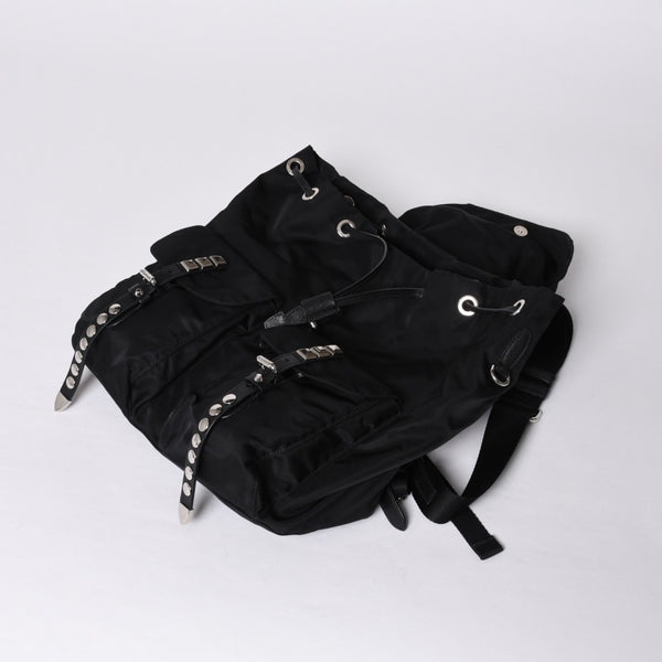 PRADA プラダ スタッズ付きナイロン リュックサック バックパック ブラック シルバー金具 美品 中古 4a000251