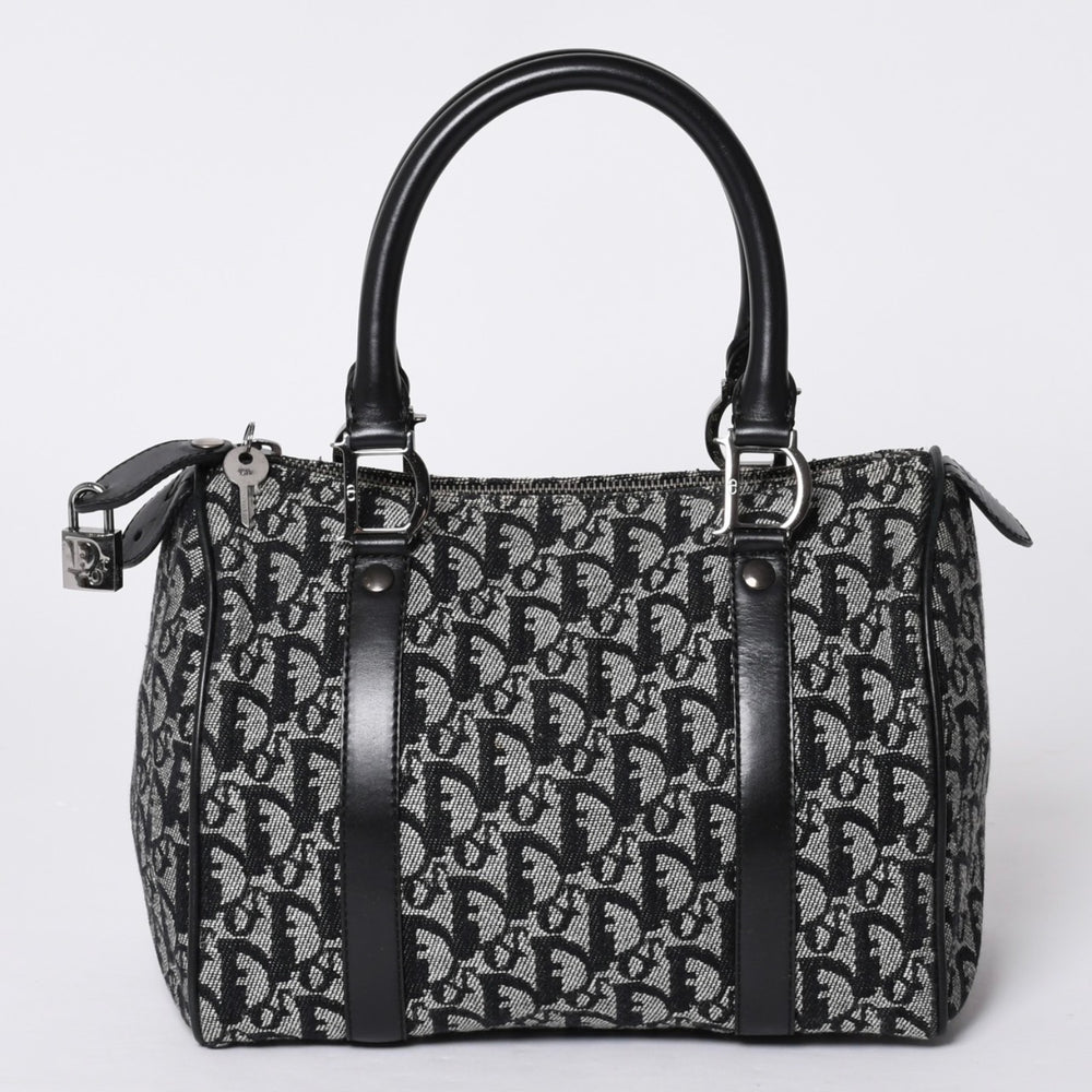 Christian Dior Handbag Trotter Pattern Mini Boston Bag Navy Beige Vintage Good Condition Used 4a000507