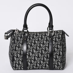 Christian Dior Handbag Trotter Pattern Mini Boston Bag Navy Beige Vintage Good Condition Used 4a000507