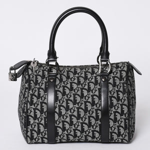 Christian Dior Handbag Trotter Pattern Mini Boston Bag Navy Beige Vintage Good Condition Used 4a000507