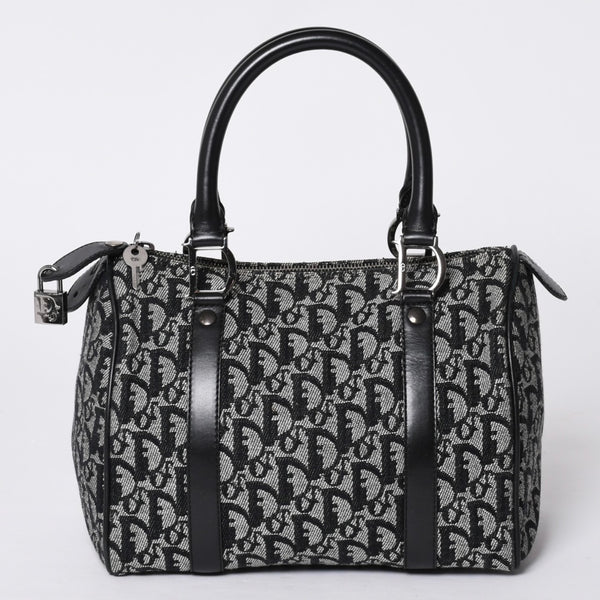Christian Dior Handbag Trotter Pattern Mini Boston Bag Navy Beige Vintage Good Condition Used 4a000507