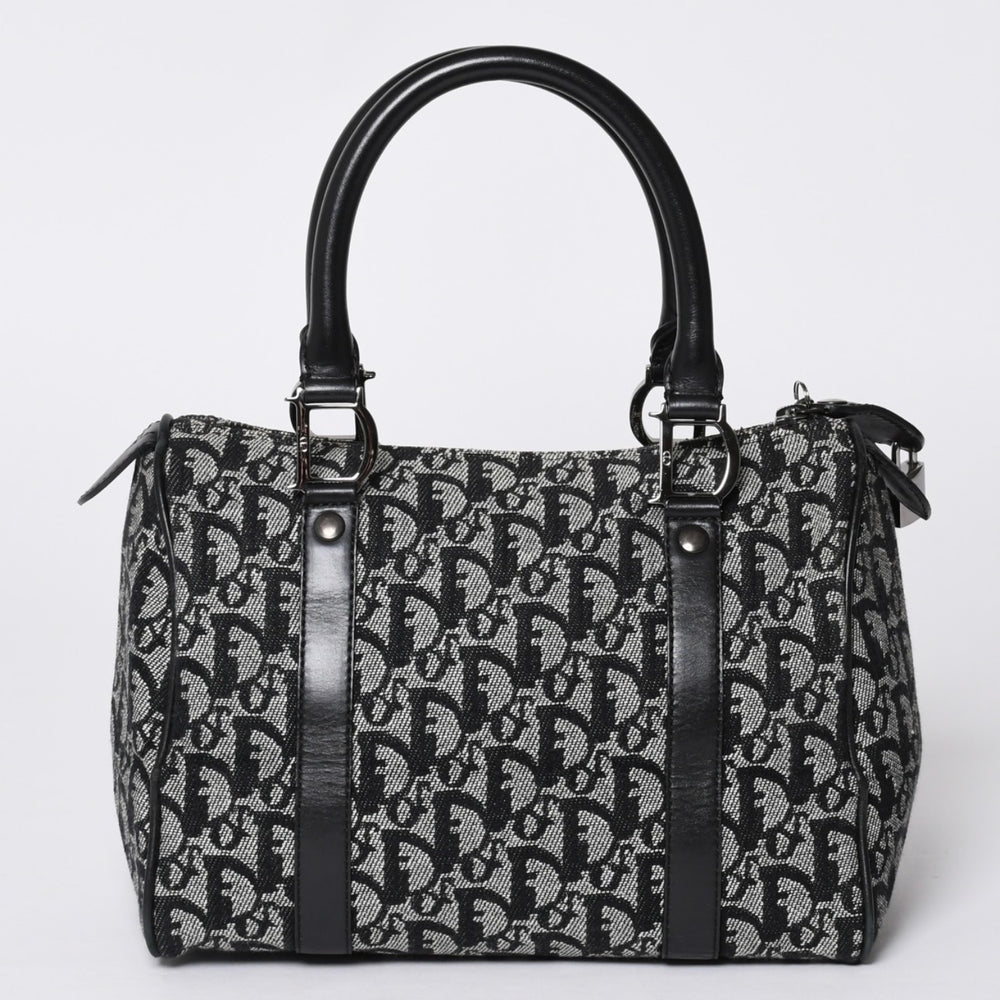 Christian Dior Handbag Trotter Pattern Mini Boston Bag Navy Beige Vintage Good Condition Used 4a000507