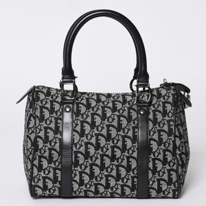 Christian Dior Handbag Trotter Pattern Mini Boston Bag Navy Beige Vintage Good Condition Used 4a000507