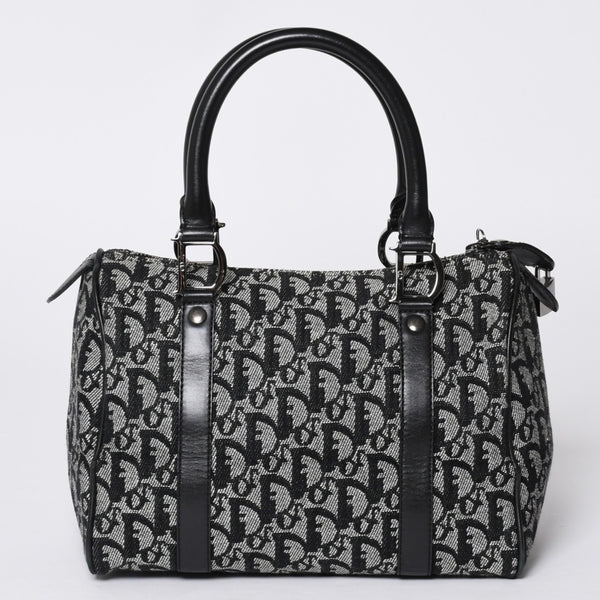 Christian Dior Handbag Trotter Pattern Mini Boston Bag Navy Beige Vintage Good Condition Used 4a000507