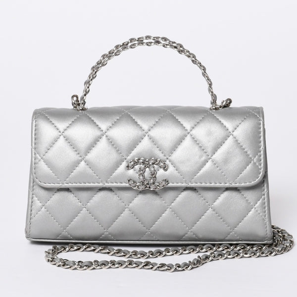 CHANEL シャネル Sフラップ Sチェーンショルダーバッグ AP3238 ランダム番台 ココマーク ラムスキン シルバー 美品 中古 4a000691