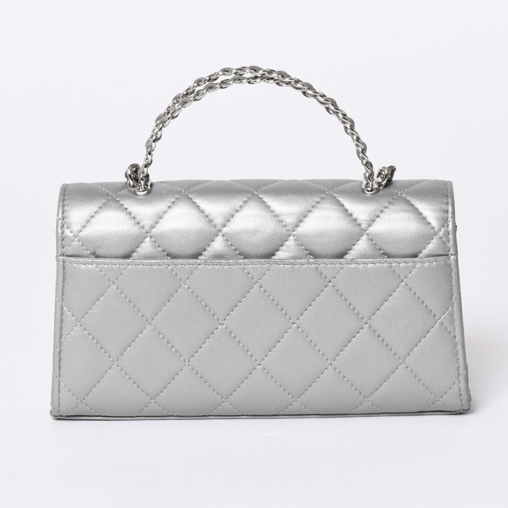 CHANEL シャネル Sフラップ Sチェーンショルダーバッグ AP3238 ランダム番台 ココマーク ラムスキン シルバー 美品 中古 4a000691