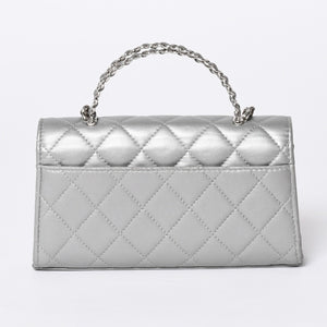 CHANEL シャネル Sフラップ Sチェーンショルダーバッグ AP3238 ランダム番台 ココマーク ラムスキン シルバー 美品 中古 4a000691