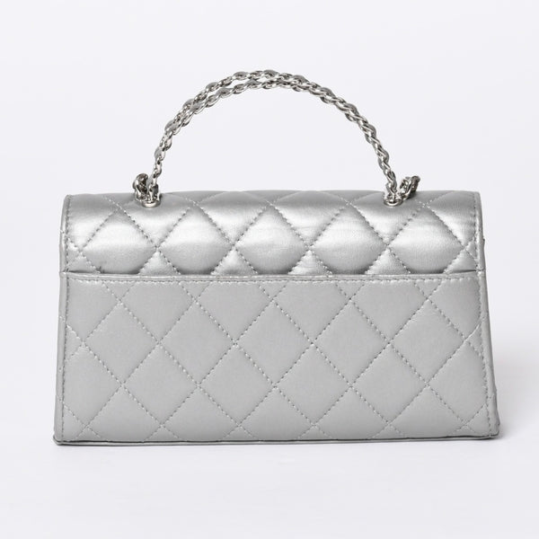 CHANEL シャネル Sフラップ Sチェーンショルダーバッグ AP3238 ランダム番台 ココマーク ラムスキン シルバー 美品 中古 4a000691