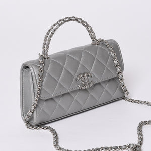 CHANEL シャネル Sフラップ Sチェーンショルダーバッグ AP3238 ランダム番台 ココマーク ラムスキン シルバー 美品 中古 4a000691