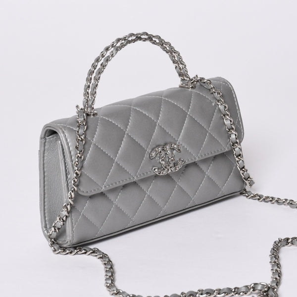 CHANEL シャネル Sフラップ Sチェーンショルダーバッグ AP3238 ランダム番台 ココマーク ラムスキン シルバー 美品 中古 4a000691
