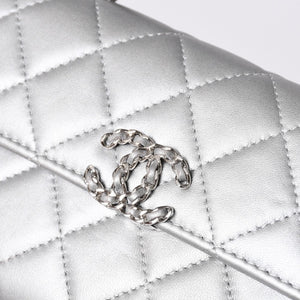 CHANEL シャネル Sフラップ Sチェーンショルダーバッグ AP3238 ランダム番台 ココマーク ラムスキン シルバー 美品 中古 4a000691