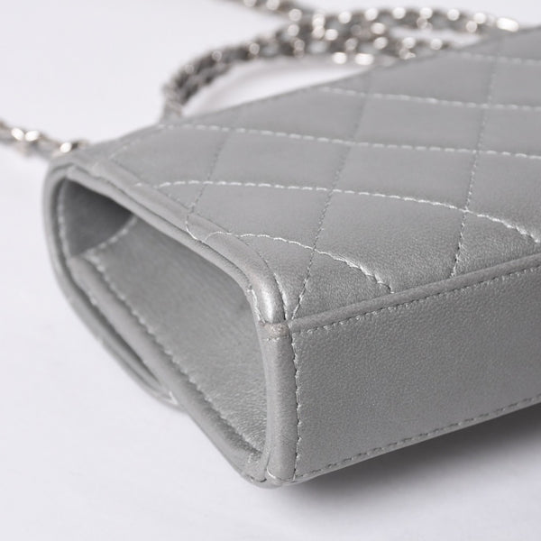 CHANEL シャネル Sフラップ Sチェーンショルダーバッグ AP3238 ランダム番台 ココマーク ラムスキン シルバー 美品 中古 4a000691