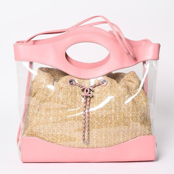 CHANEL シャネル CHANEL 31 ラージ ショッピングバッグ 27番台 ココマーク 2WAY PVC ストロー レザー ビニール ピンク 美品 中古 4a000255