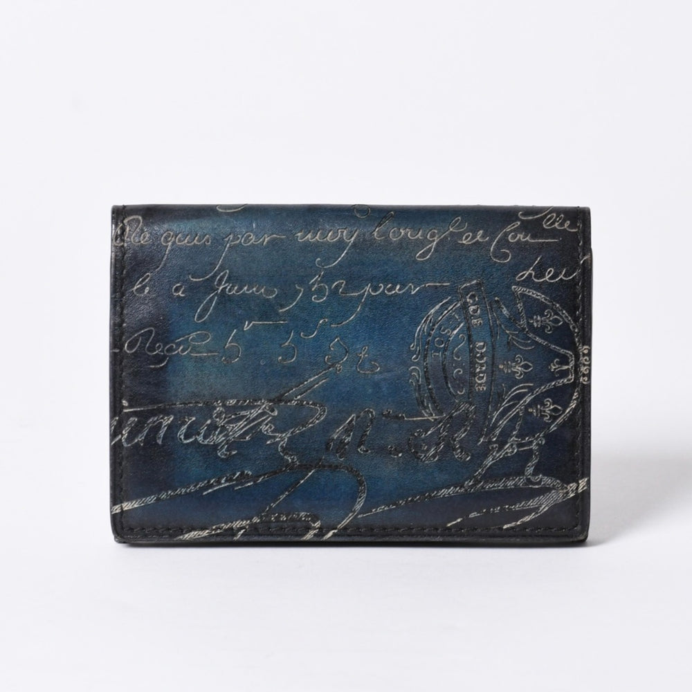 Berluti ベルルッティ カードケース スクリット カリグラフィー ロゴ ネイビー レザー 美品 中古 4a000314
