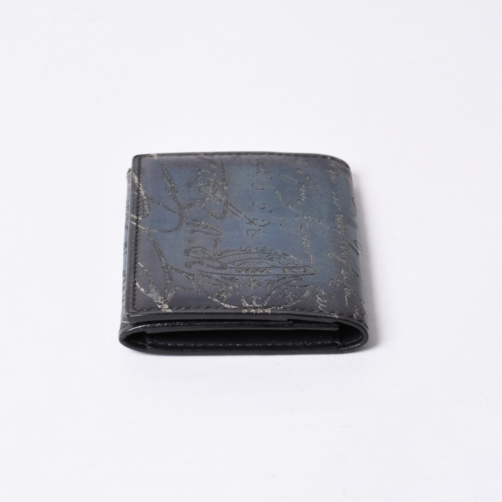 Berluti Berluti Card Case Scritto Calligraphy Logo Navy Leather Good Condition Used 4a000314