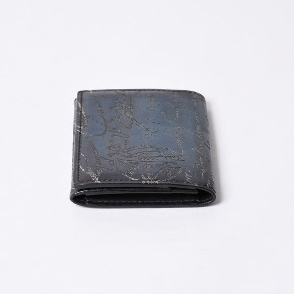 Berluti ベルルッティ カードケース スクリット カリグラフィー ロゴ ネイビー レザー 美品 中古 4a000314