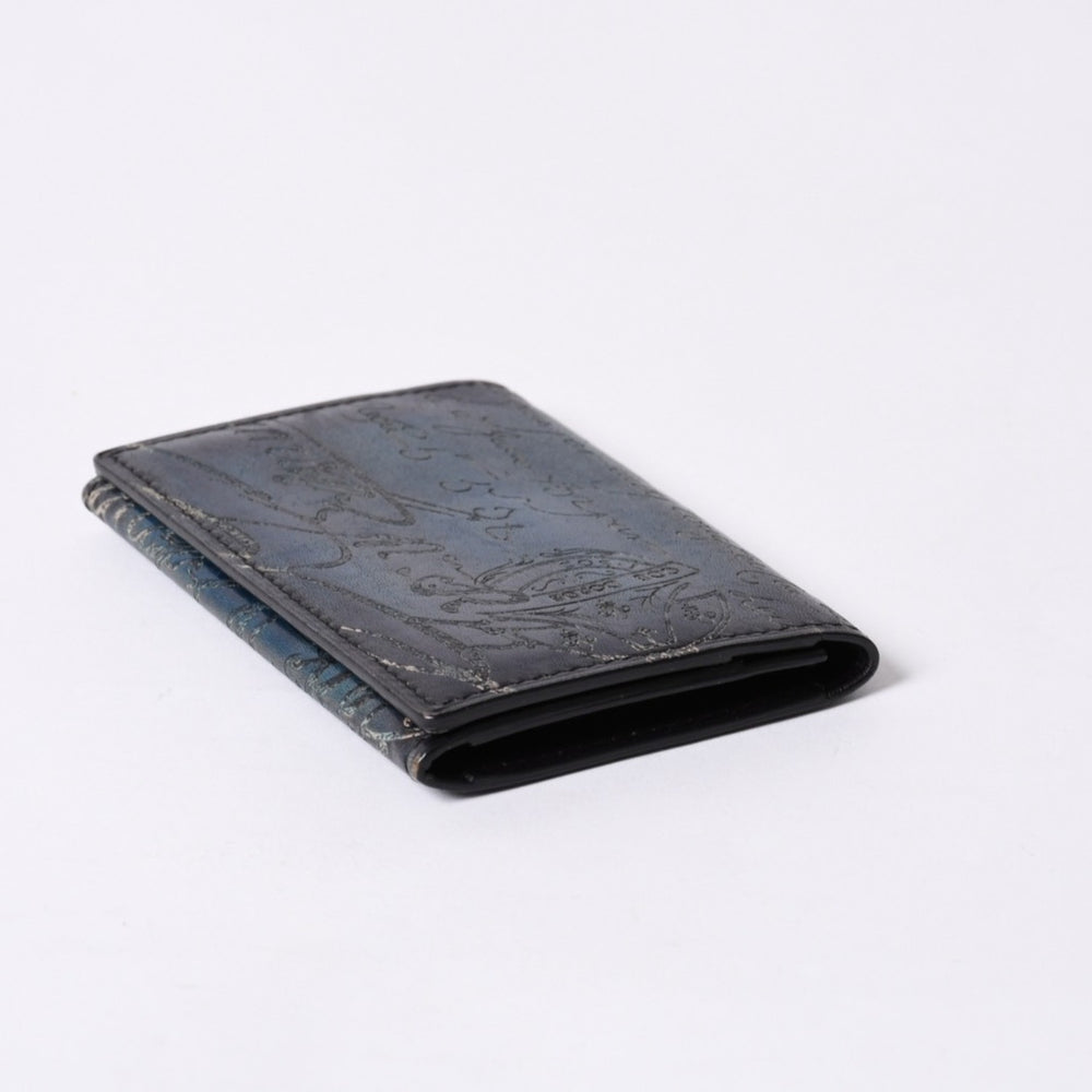Berluti Berluti Card Case Scritto Calligraphy Logo Navy Leather Good Condition Used 4a000314