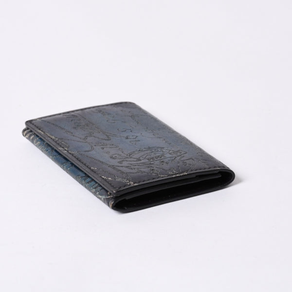 Berluti ベルルッティ カードケース スクリット カリグラフィー ロゴ ネイビー レザー 美品 中古 4a000314