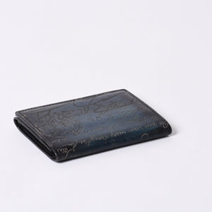 Berluti ベルルッティ カードケース スクリット カリグラフィー ロゴ ネイビー レザー 美品 中古 4a000314