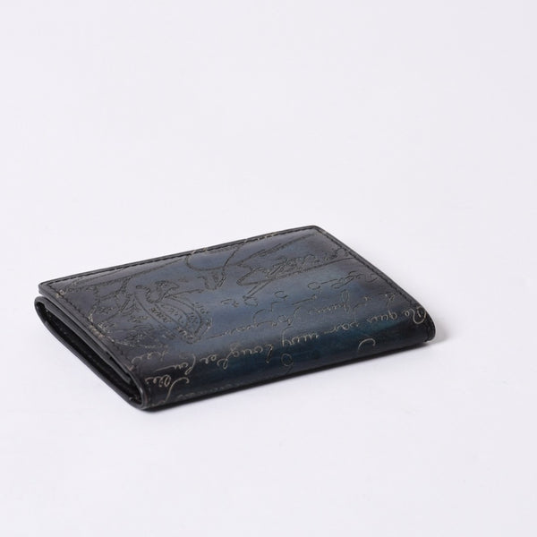 Berluti ベルルッティ カードケース スクリット カリグラフィー ロゴ ネイビー レザー 美品 中古 4a000314