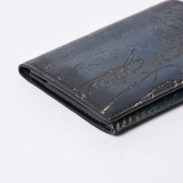 Berluti ベルルッティ カードケース スクリット カリグラフィー ロゴ ネイビー レザー 美品 中古 4a000314