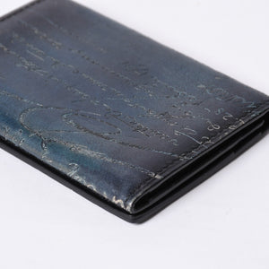 Berluti ベルルッティ カードケース スクリット カリグラフィー ロゴ ネイビー レザー 美品 中古 4a000314