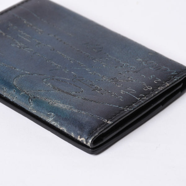 Berluti ベルルッティ カードケース スクリット カリグラフィー ロゴ ネイビー レザー 美品 中古 4a000314