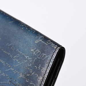 Berluti ベルルッティ カードケース スクリット カリグラフィー ロゴ ネイビー レザー 美品 中古 4a000314