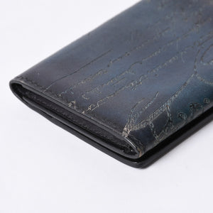 Berluti ベルルッティ カードケース スクリット カリグラフィー ロゴ ネイビー レザー 美品 中古 4a000314